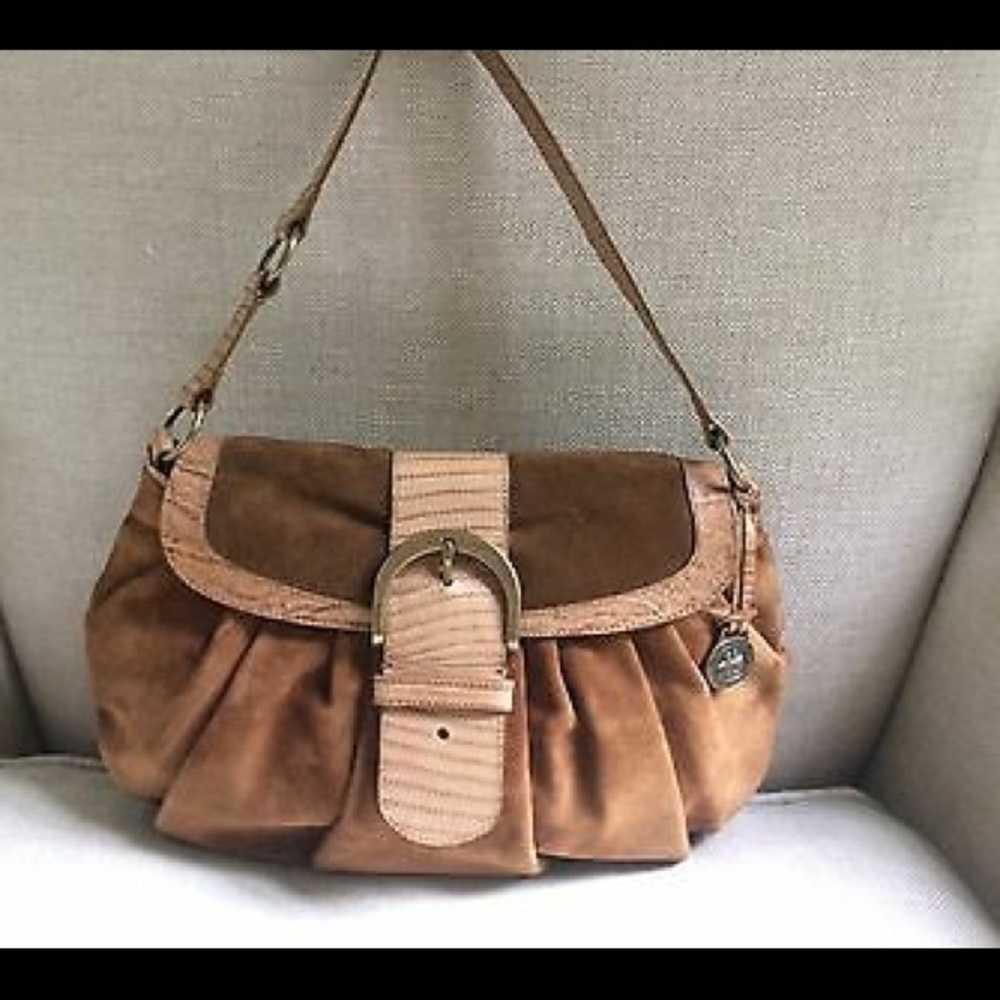 Brahmin Shoulder Brown Suede Croc Handbag Hangtag